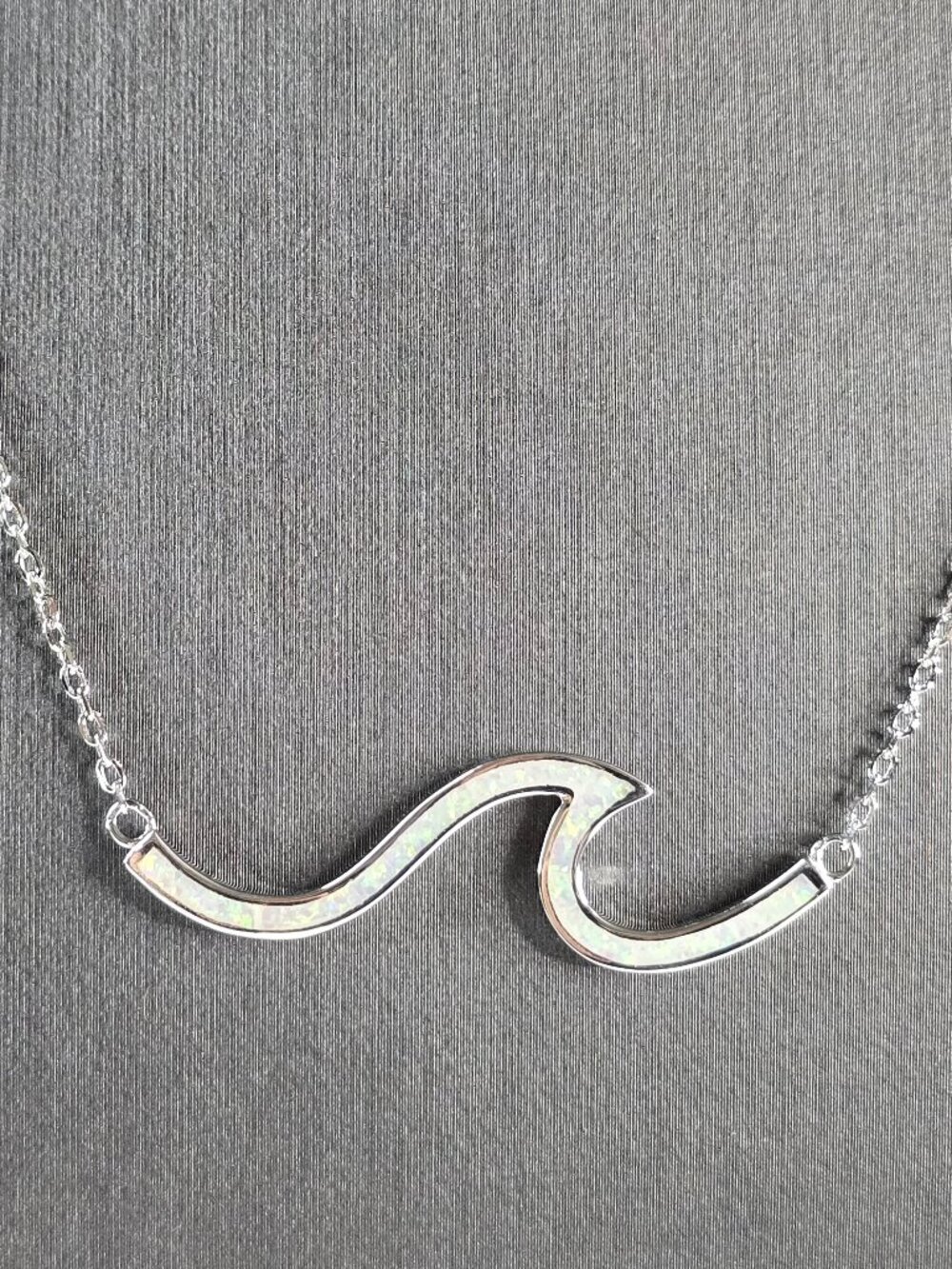 Womens Sterling Silver Opal Tsunami Wave Pendant Necklace 4.0g E836